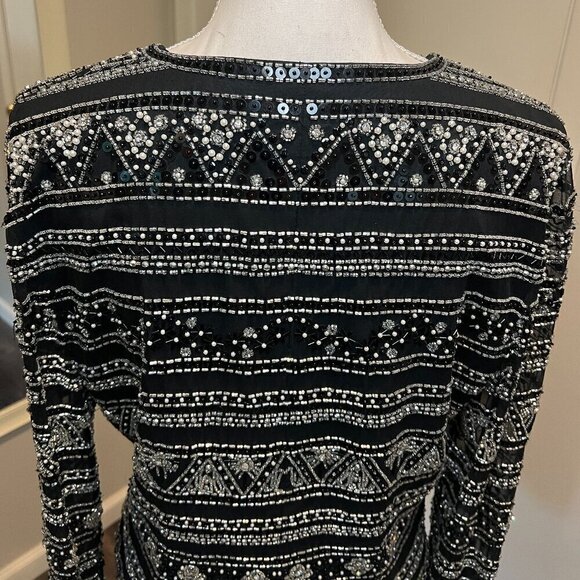 Jovani New York 100% Silk Black Beaded Formal Jacket with tie front, Size M/L? - Picture 13 of 16